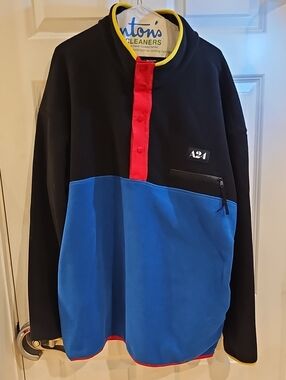 A24 Colorblock Lightweight Fleece Pullover Jacket - Black/Blue/Red XXL RARE